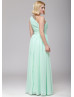 One Shoulder Mint Green Chiffon Pleated Maxi Bridesmaid Dress